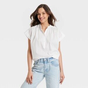 Universal Thread Popover Short Sleeve Blouse - White M